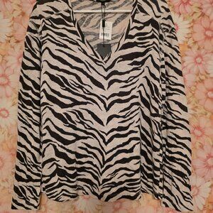 NWT RAILS Black Ivory Tiger Stripe Long Sleeve V-Neck Linen Blend Top